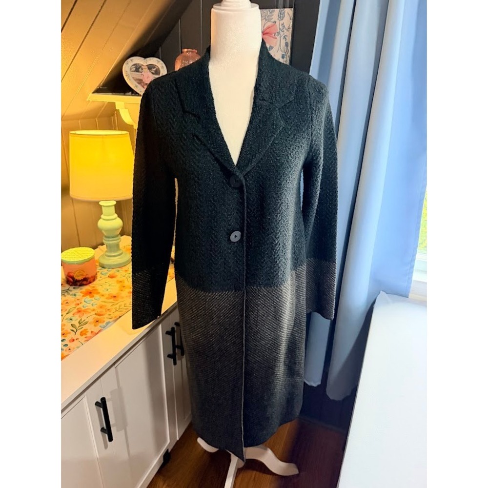 J. Jill Colorblock Longline Cardigan Sweater Coat Grey Brown Petite Small